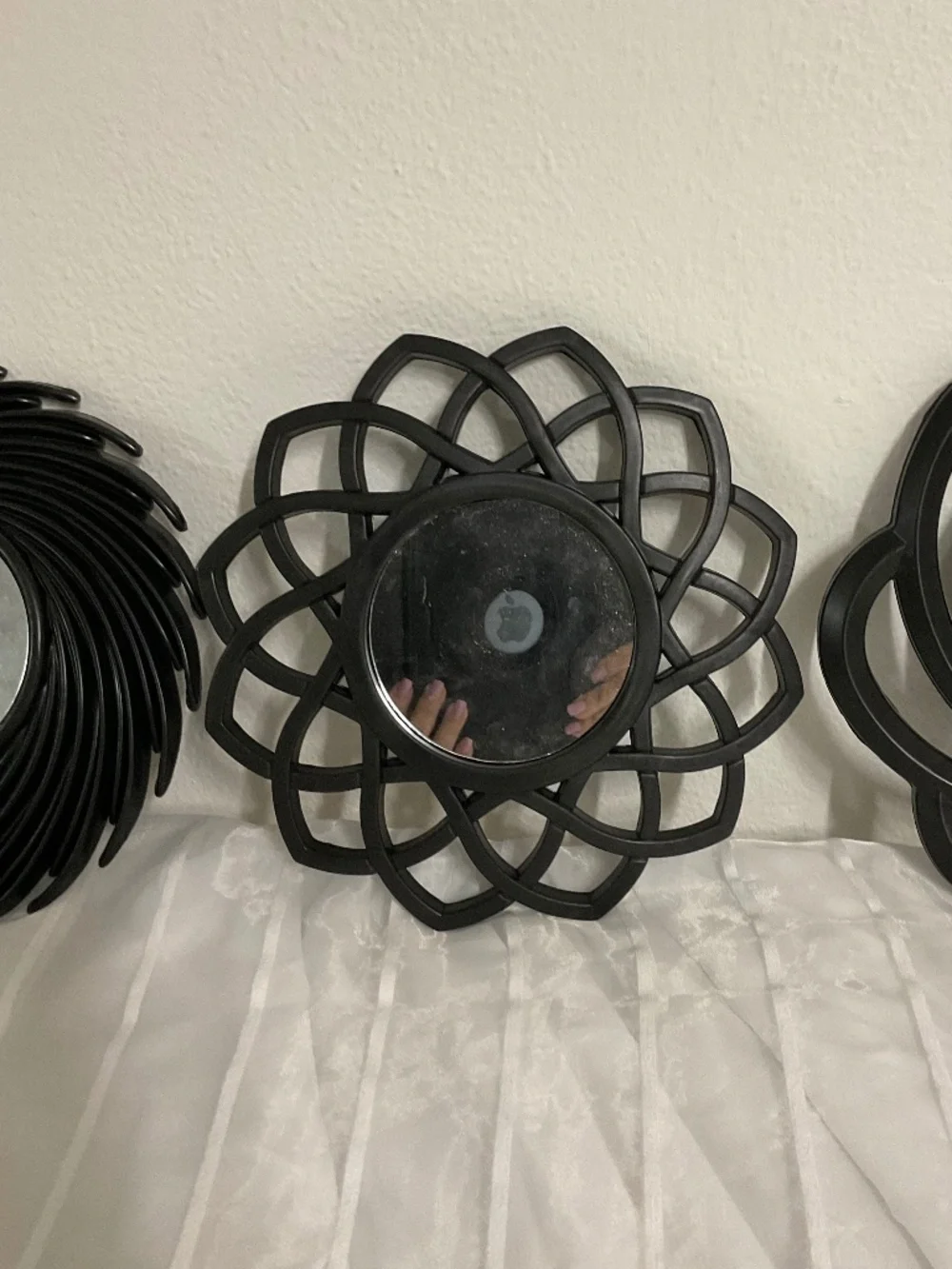Set of 3 Geometric Wall Mirrors – Black Plastic Frames – 9” Modern Accent Decor